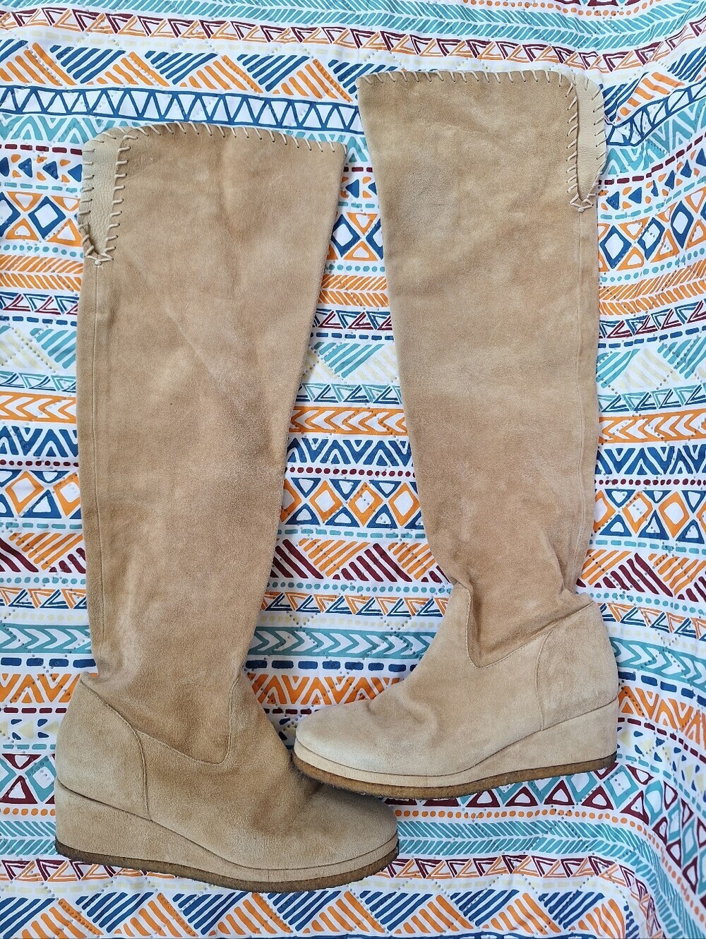 Michele Negri Suede Whipstitch Wedge Over The Knee OTK Sock Boots UK 3.5 US 6